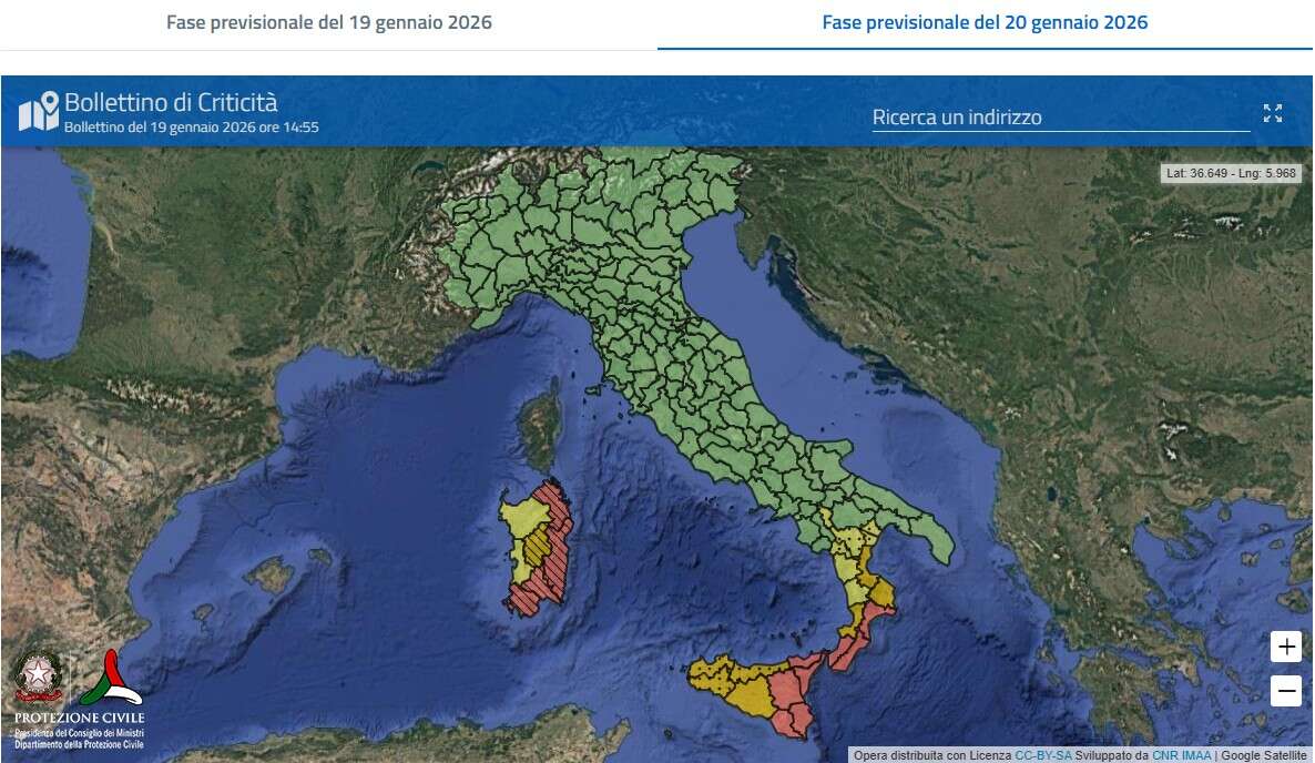mappa allerta meteo harry 20 gennaio