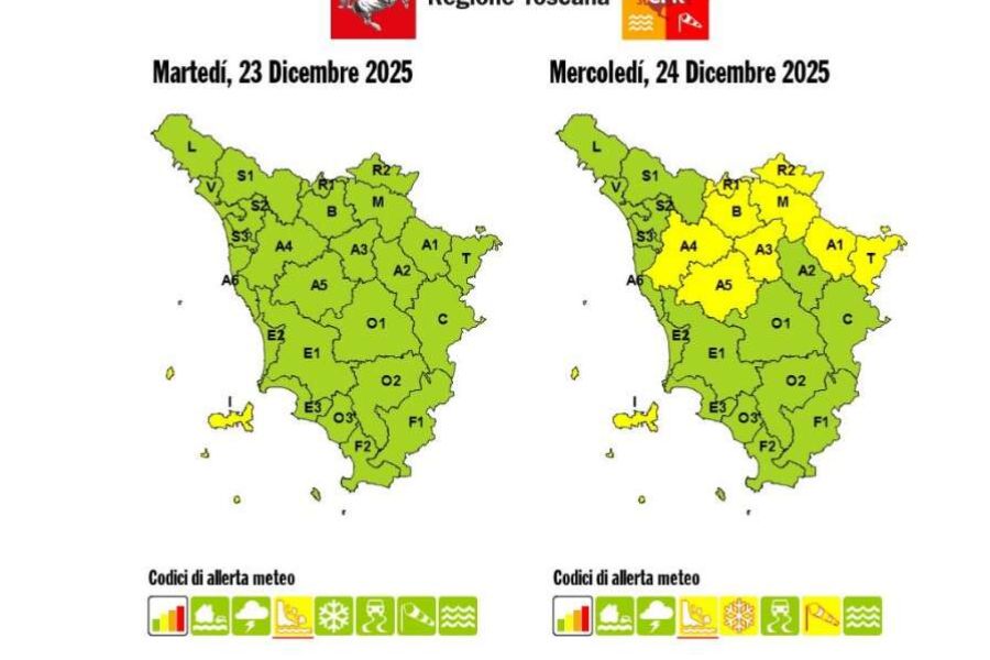 Allerta meteo, la Toscana in codice giallo per la Vigilia di Natale
