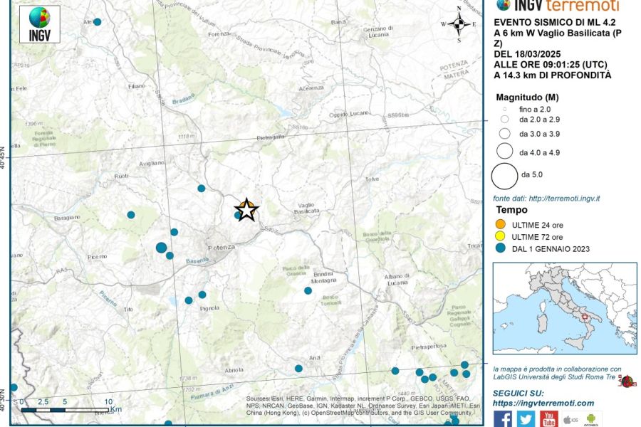 Terremoto di magnitudo 4,2 a Potenza, al momento tanta paura ma nessun danno registrato